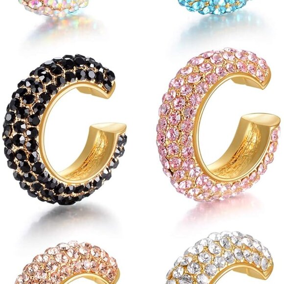 6 Pcs Colorful CZ Non-Pierced Cuff Earrings for Women - Gold & Silver - Picture 1 of 5